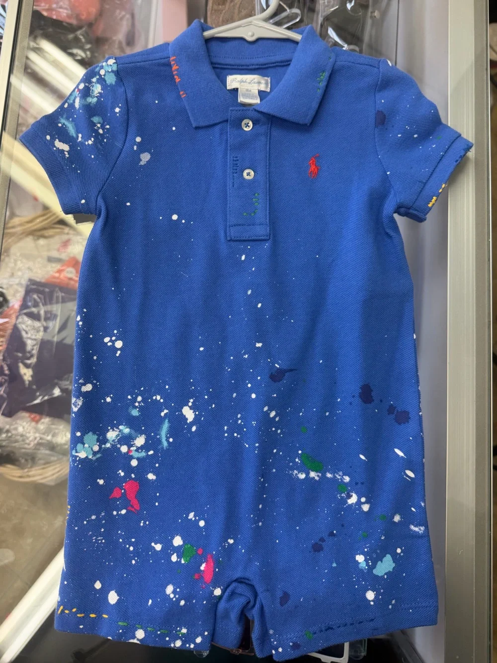 Ralph Lauren Royal Blue Paint-Splatter Polo with Red Pony